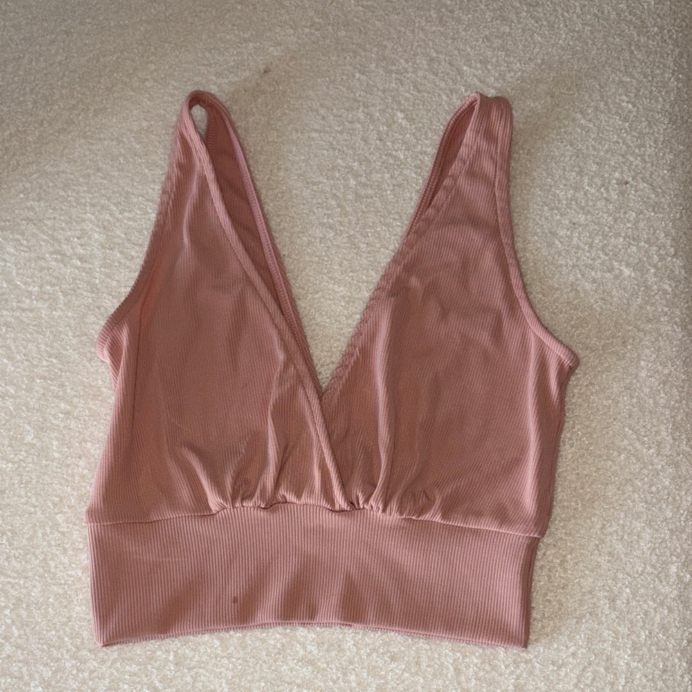 Revamped Deep V-Neck Ribbed Crop Top - Blush
